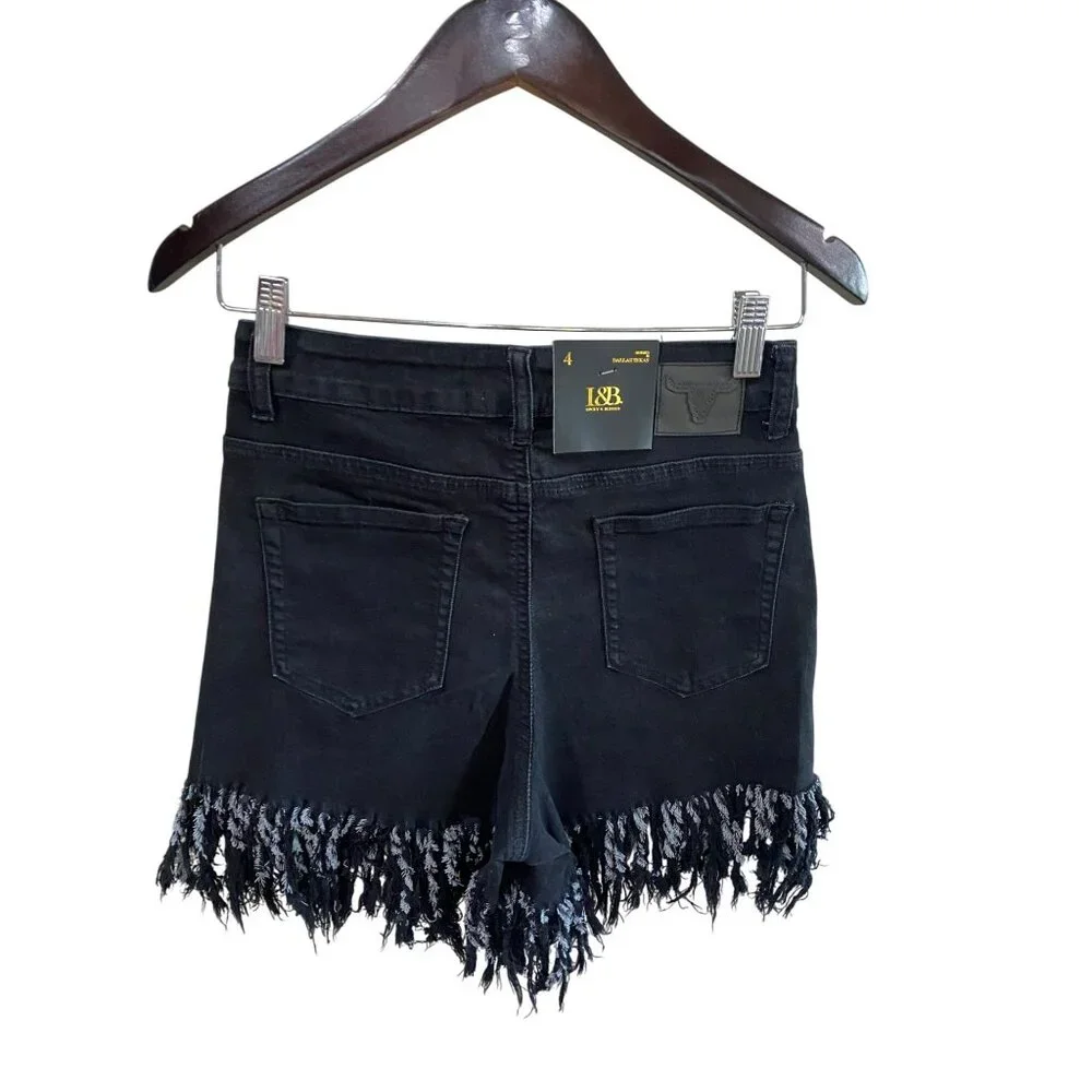 L&B High Rise Black Denim Fringe Hem Shorts Womens Size 4